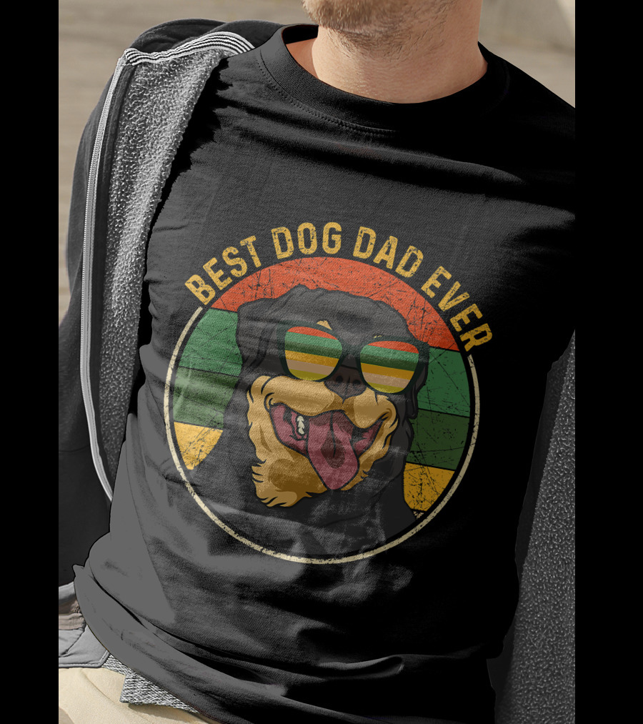 Best Dog Dad Ever Retro Vintage Rottweiler Sunglasses T-Shirt