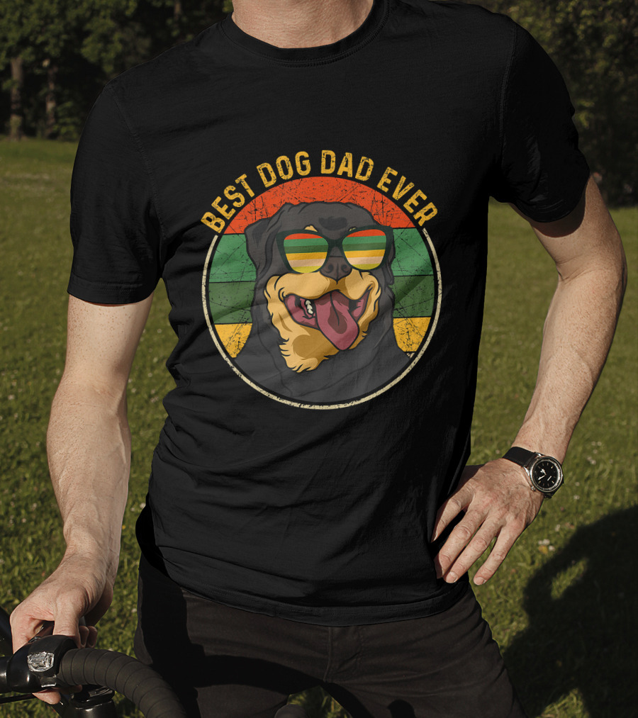 Best Dog Dad Ever Retro Vintage Rottweiler Sunglasses T-Shirt