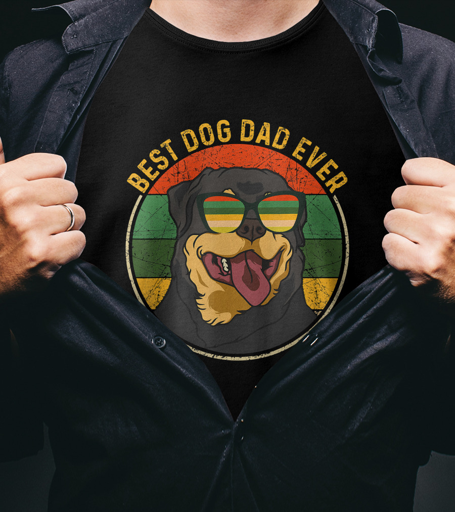 Best Dog Dad Ever Retro Vintage Rottweiler Sunglasses T-Shirt