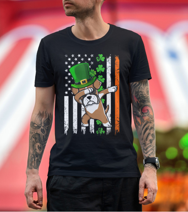 Premium T-Shirt: Dabbing Boxer Dog Leprechaun Hat American Irish Flag T-Shirt Dabbing Boxer Dog Leprechaun Hat American Irish Flag T-Shirt