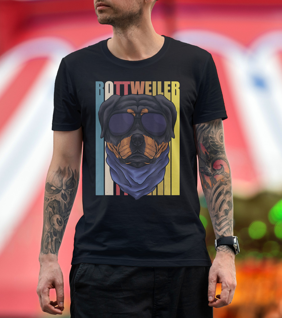 Retro Vintage Rottweiler Dog Eyeglasses Bandana T-Shirt