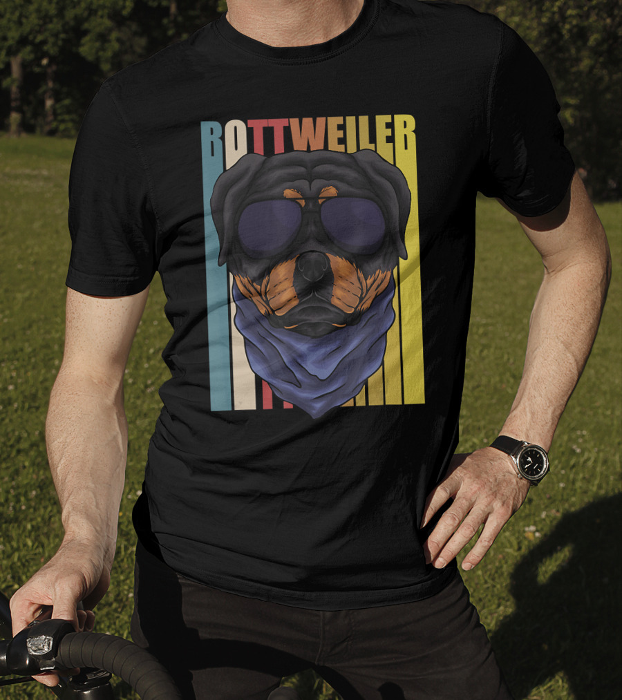 Retro Vintage Rottweiler Dog Eyeglasses Bandana T-Shirt