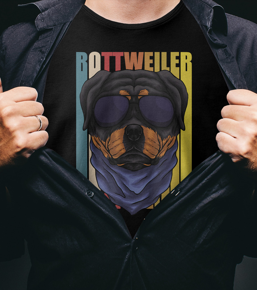 Retro Vintage Rottweiler Dog Eyeglasses Bandana T-Shirt
