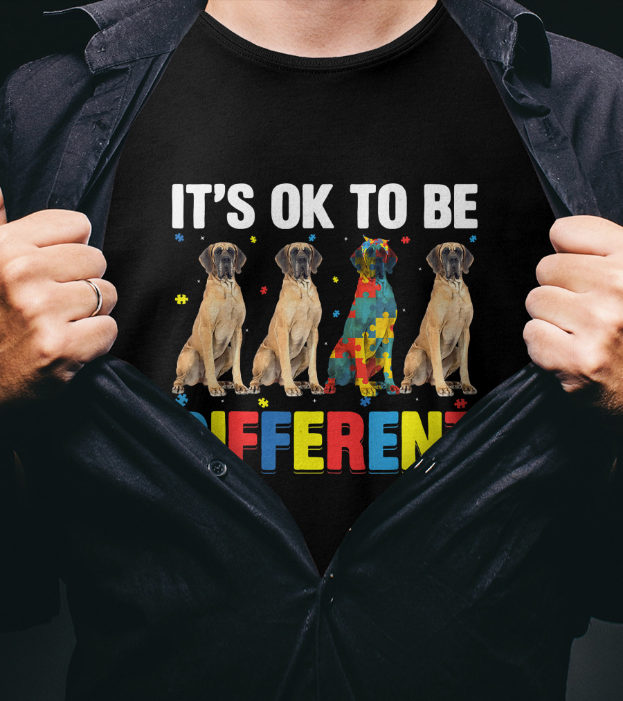IT'S OK TO BE DIFFERENT Autism Awareness Dane Dog Dad Dog T-Shirt