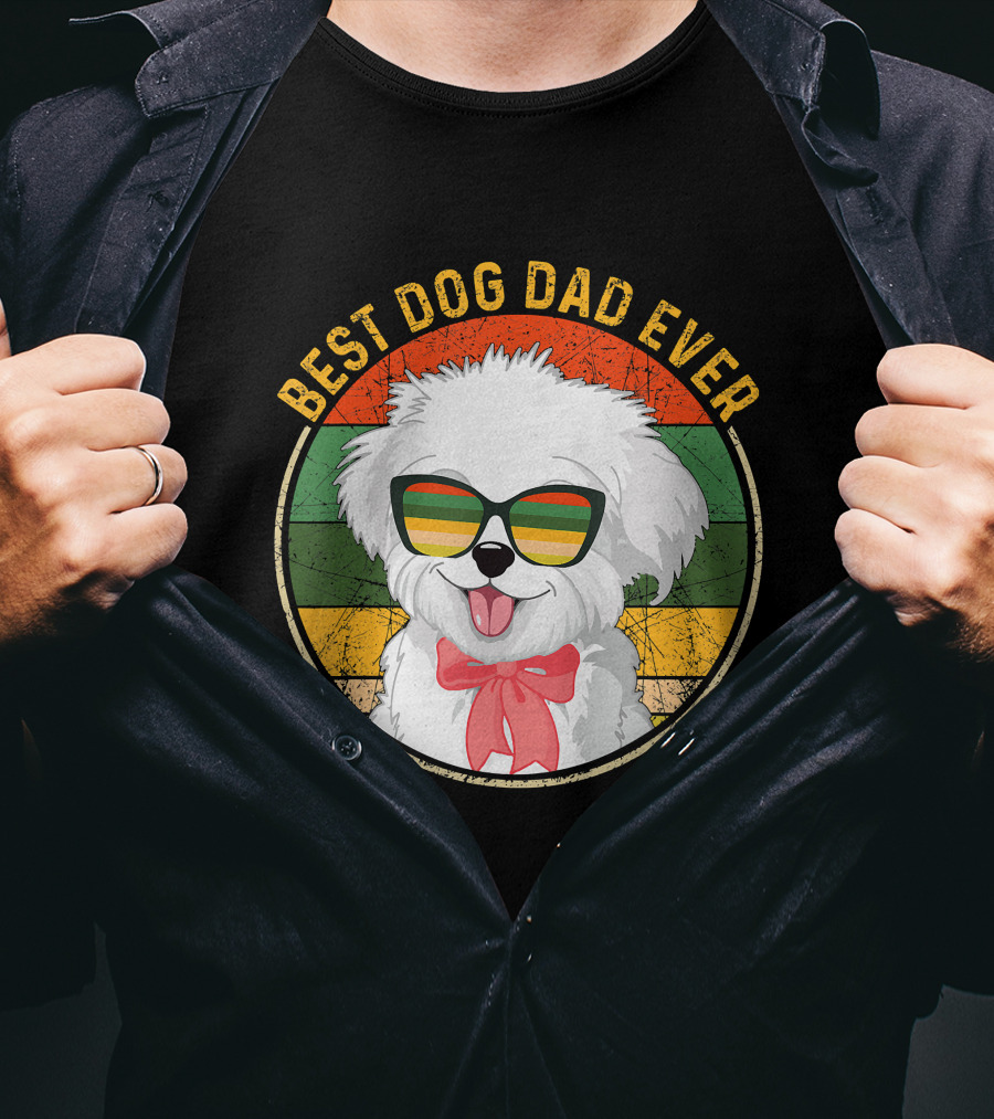 Best Dog Dad Ever Retro Vintage Maltese Sunglasses T-Shirt