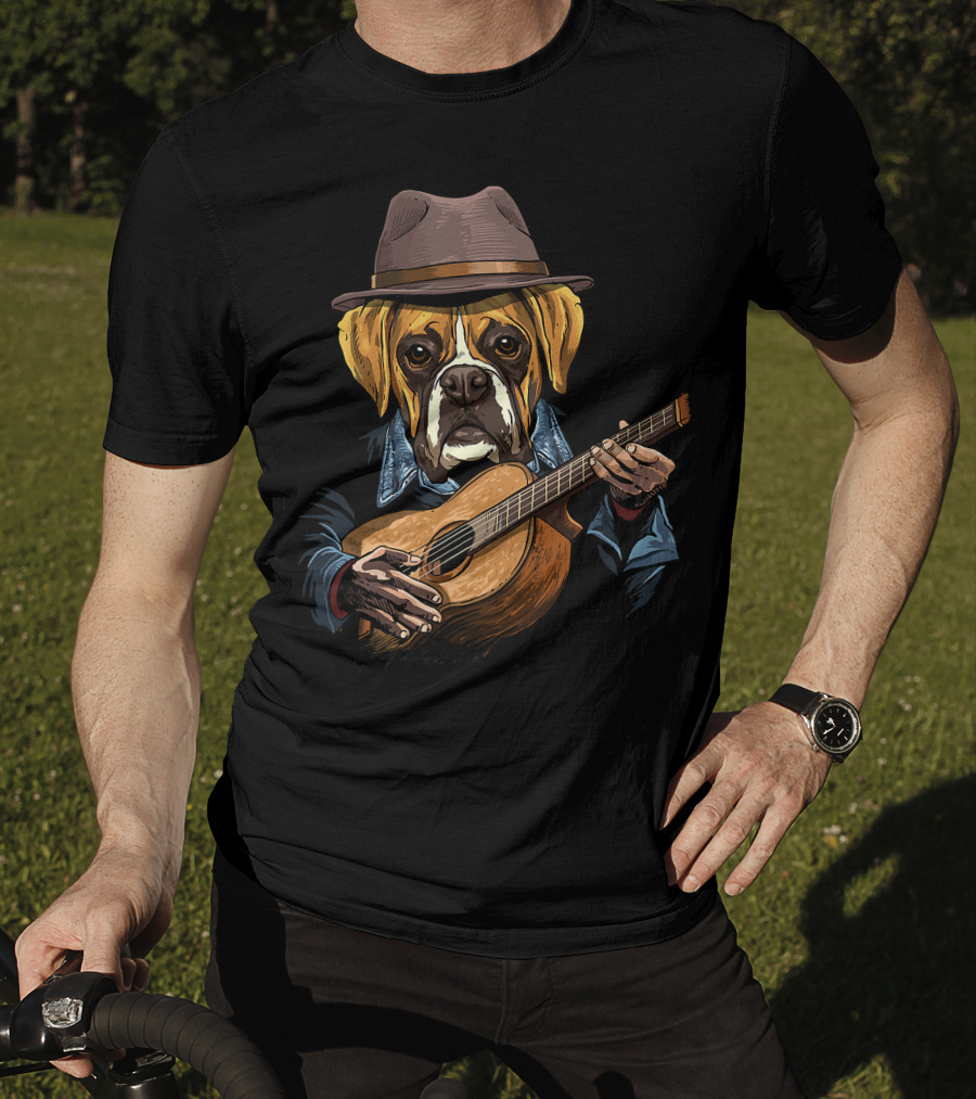 Acoustic Guitar Boxer Dog Guitar Player Guitarist T-Shirt