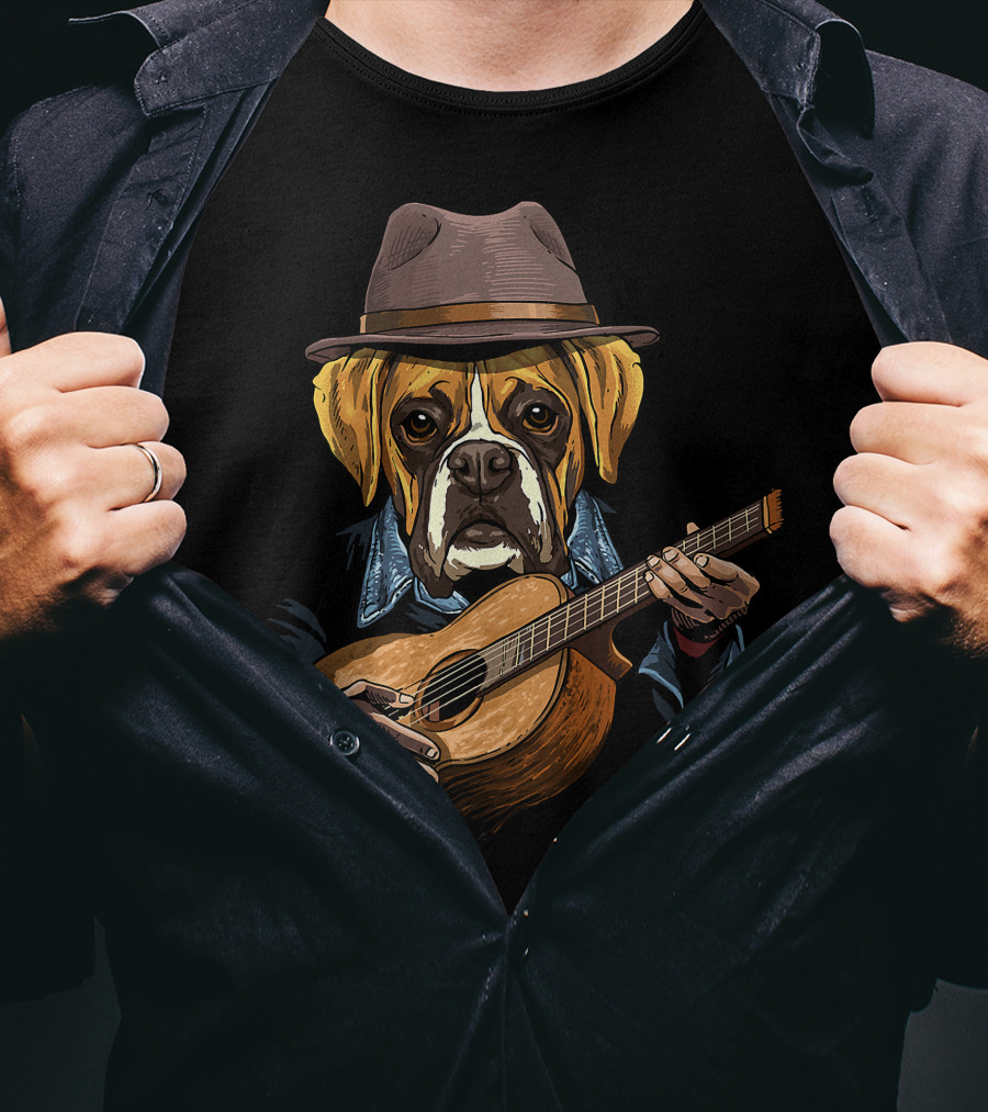 Acoustic Guitar Boxer Dog Guitar Player Guitarist T-Shirt