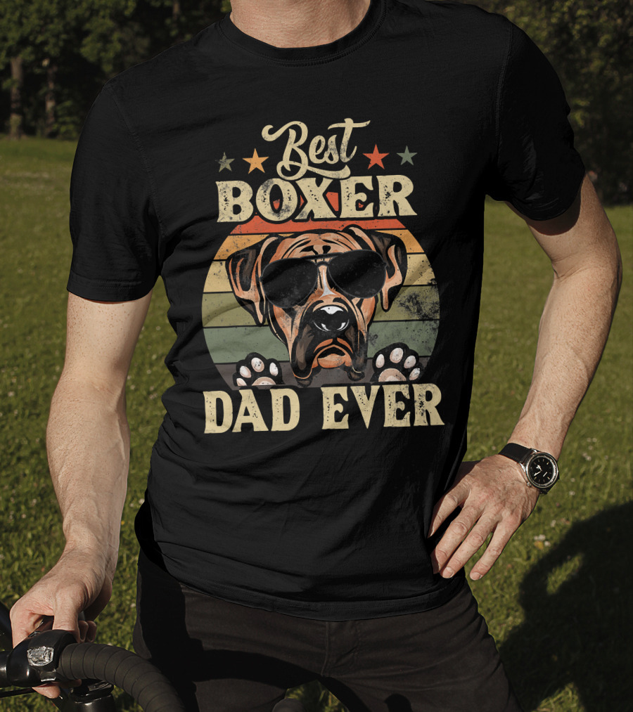 Best Boxer Dad Ever Vintage Distressed Dog Retro Stripes T-Shirt