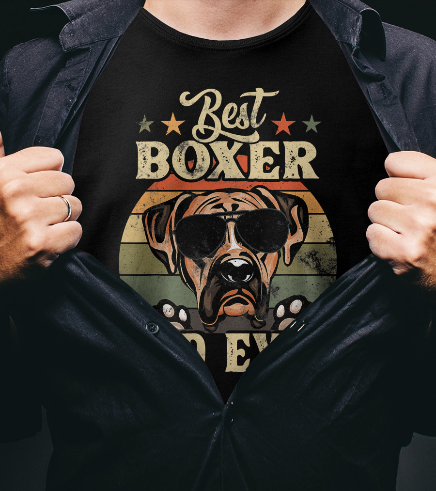 Best Boxer Dad Ever Vintage Distressed Dog Retro Stripes T-Shirt