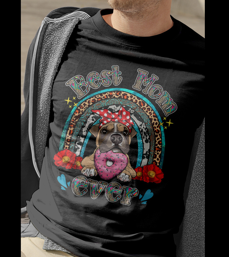 Best Mom Ever Rainbow Boxer Dog And Donut T-Shirt
