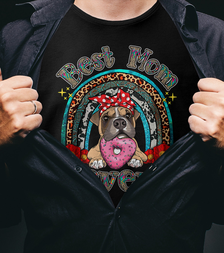 Best Mom Ever Rainbow Boxer Dog And Donut T-Shirt