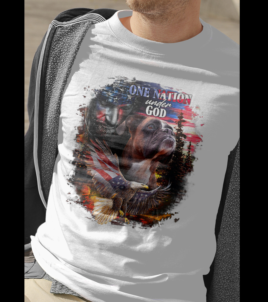 One Nation Under God Boxer With American Eagle And Flag Iconography T-Shirt