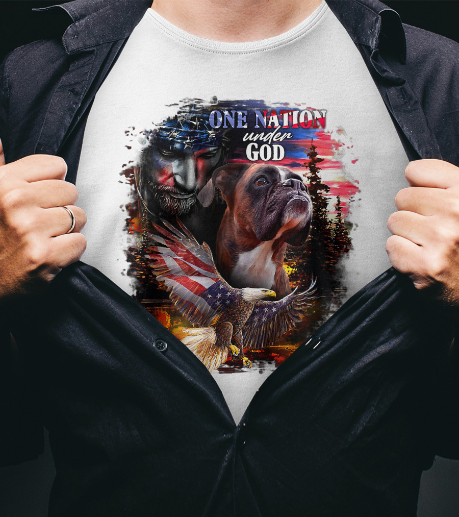 One Nation Under God Boxer With American Eagle And Flag Iconography T-Shirt