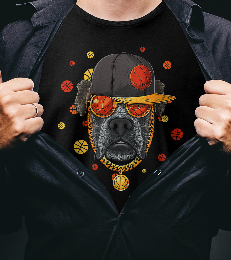Boxer Basketball Bball Player Coach Dog With Cap And Sunglasses T-Shirt