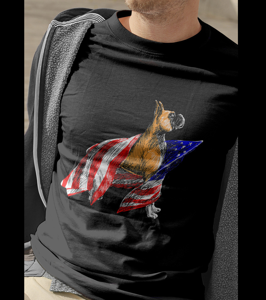 Boxer Dog Wrapped In American Flag Patriotic Symbol Dogs T-Shirt