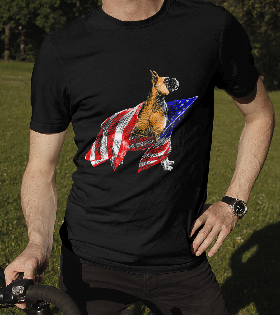 Boxer Dog Wrapped In American Flag Patriotic Symbol Dogs T-Shirt