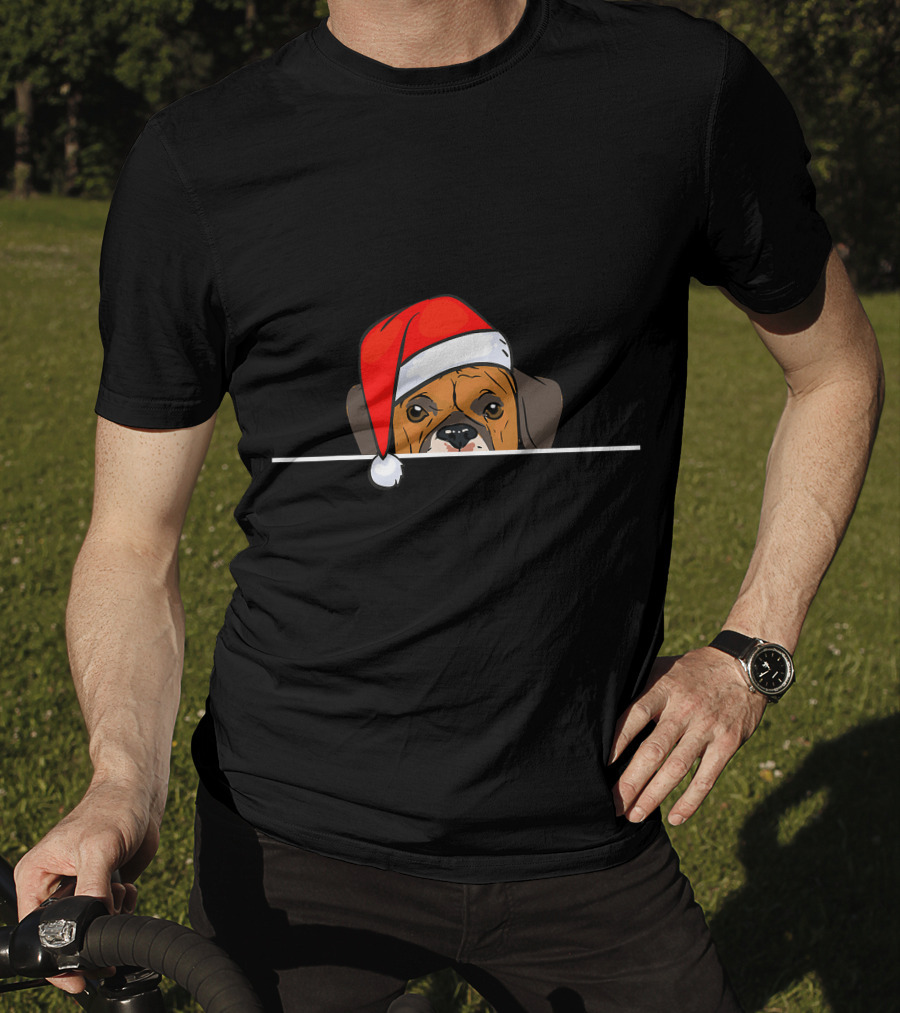 Boxer Dog In Santa Hat For Christmas T-Shirt