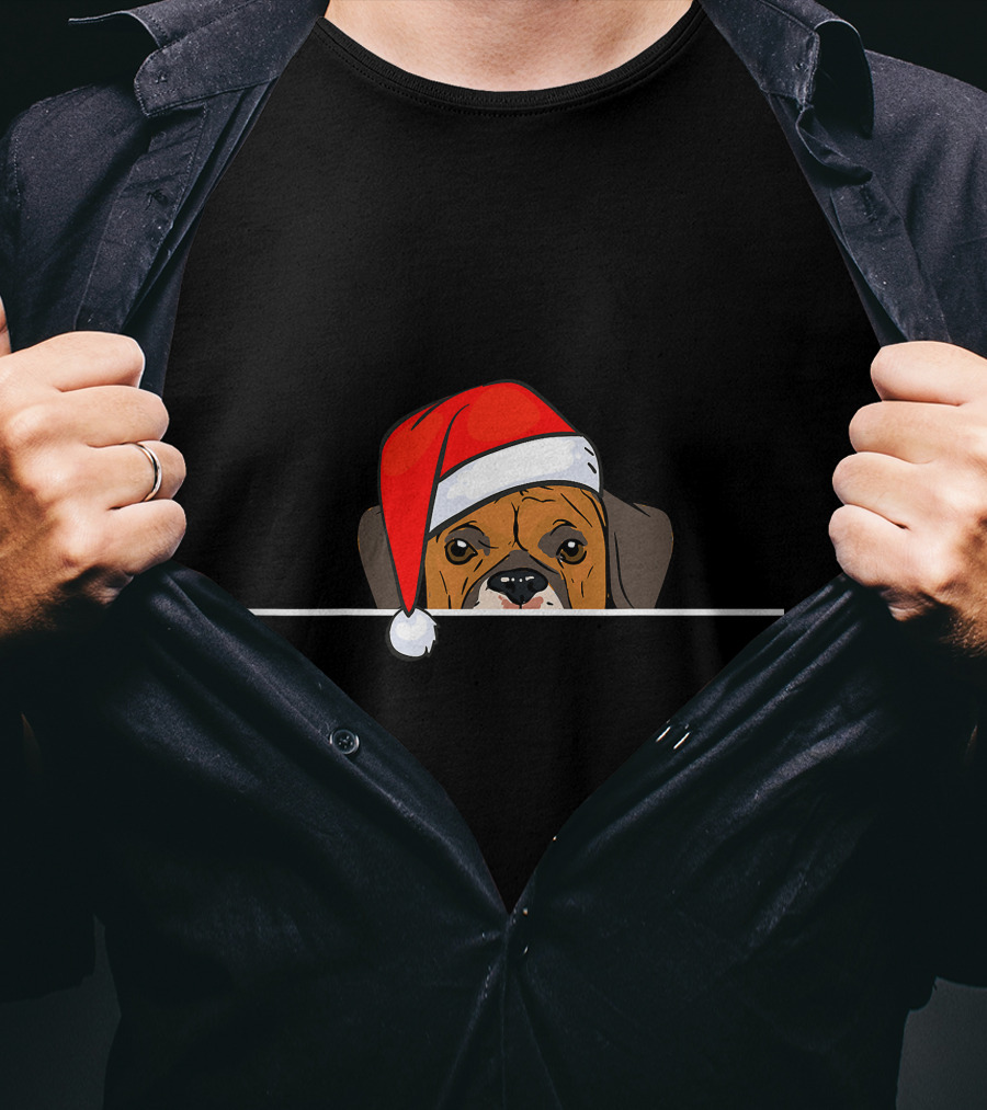 Boxer Dog In Santa Hat For Christmas T-Shirt