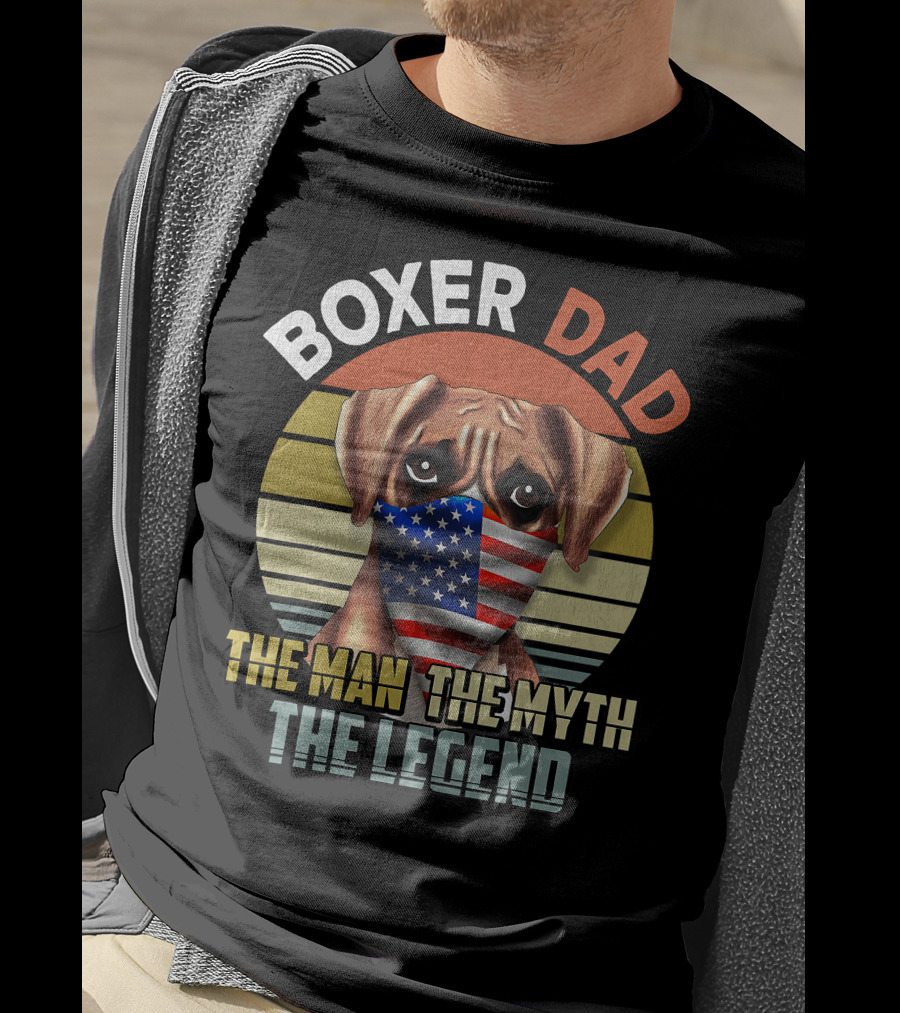 Boxer Dad US Flag Face Mask The Man The Myth The Legend T-Shirt