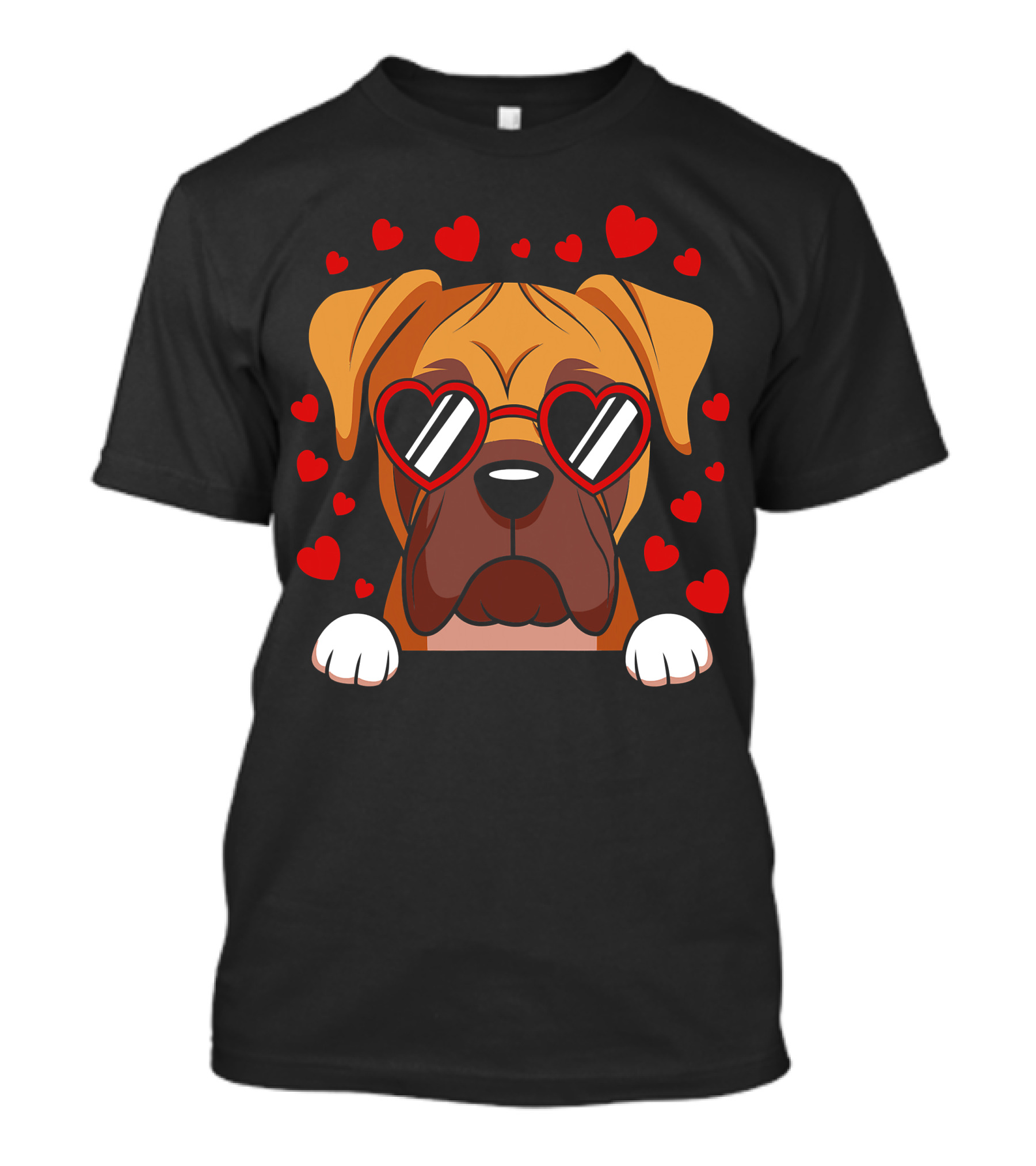 Boxer Dog Face With Red Heart Glasses Surrounded By Floating Hearts T-Shirt