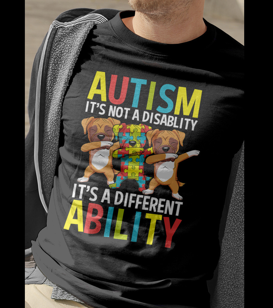 Autism It's Not A Disability It's A Different Ability Dabbing Dogs Puzzle T-Shirt