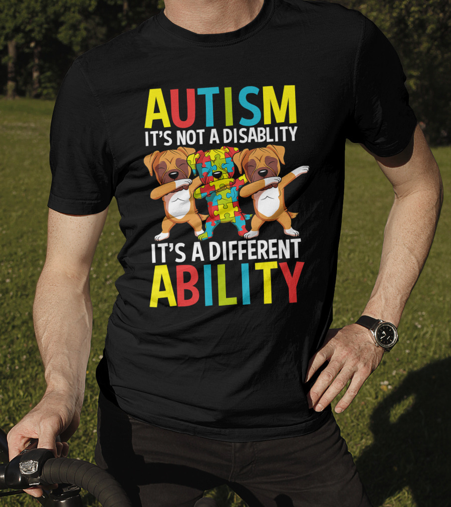 Autism It's Not A Disability It's A Different Ability Dabbing Dogs Puzzle T-Shirt