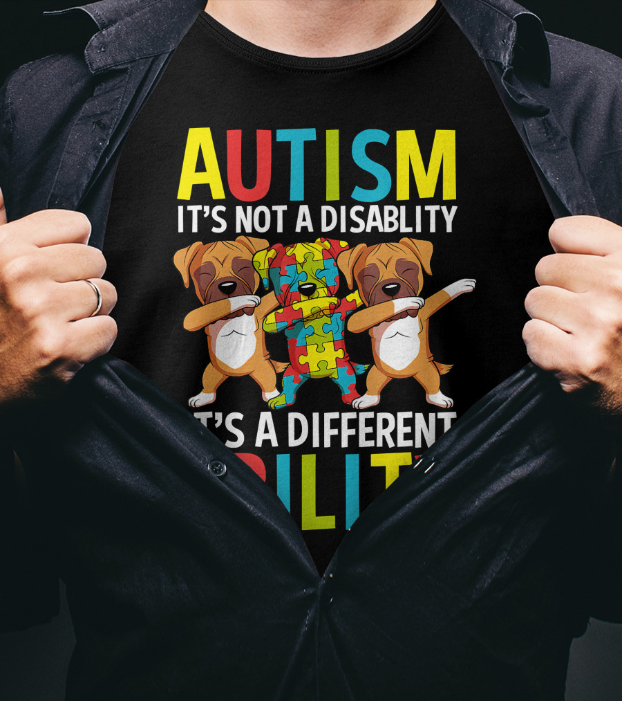 Autism It's Not A Disability It's A Different Ability Dabbing Dogs Puzzle T-Shirt
