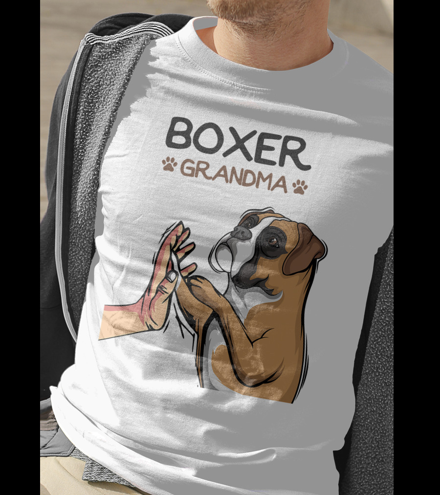 Boxer Grandma High-Five With Dog Paws T-Shirt