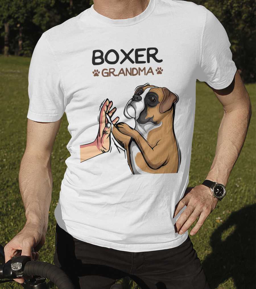Boxer Grandma High-Five With Dog Paws T-Shirt