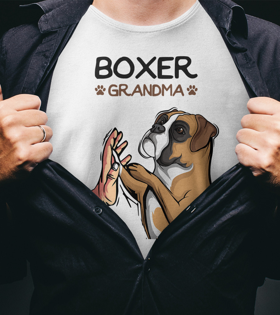Boxer Grandma High-Five With Dog Paws T-Shirt