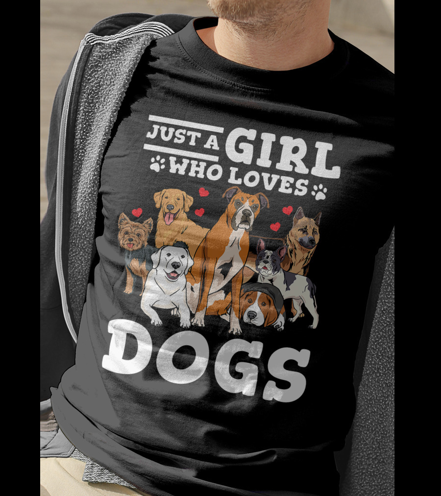 Just A Girl Who Loves Dogs With Boxer And Heart Paw Prints T-Shirt