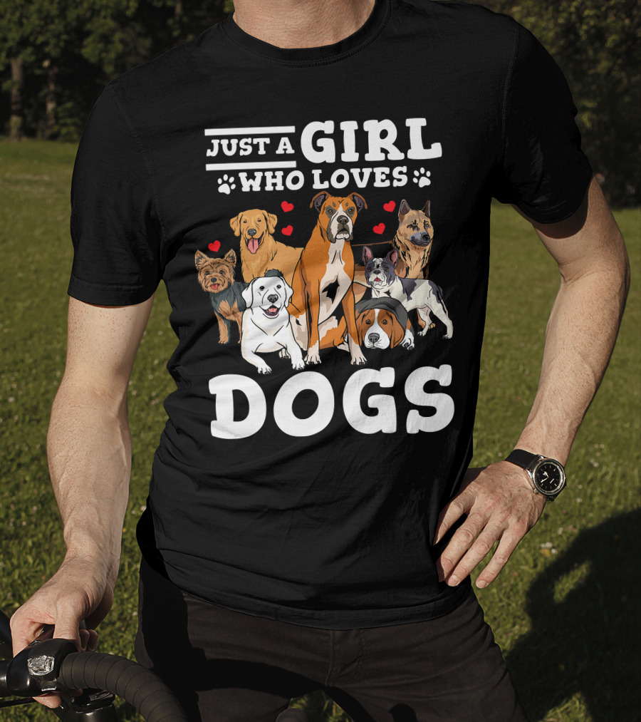 Just A Girl Who Loves Dogs With Boxer And Heart Paw Prints T-Shirt