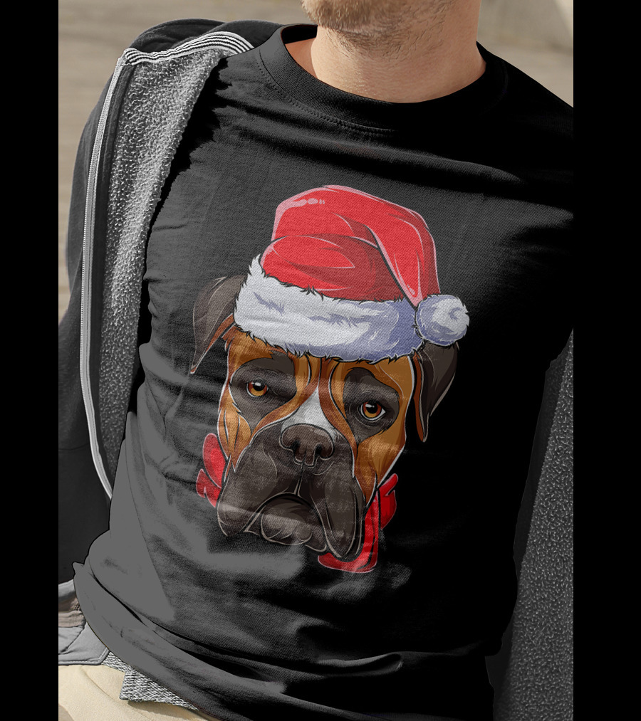 Boxer Dog Santa Hat Christmas Girls T-Shirt