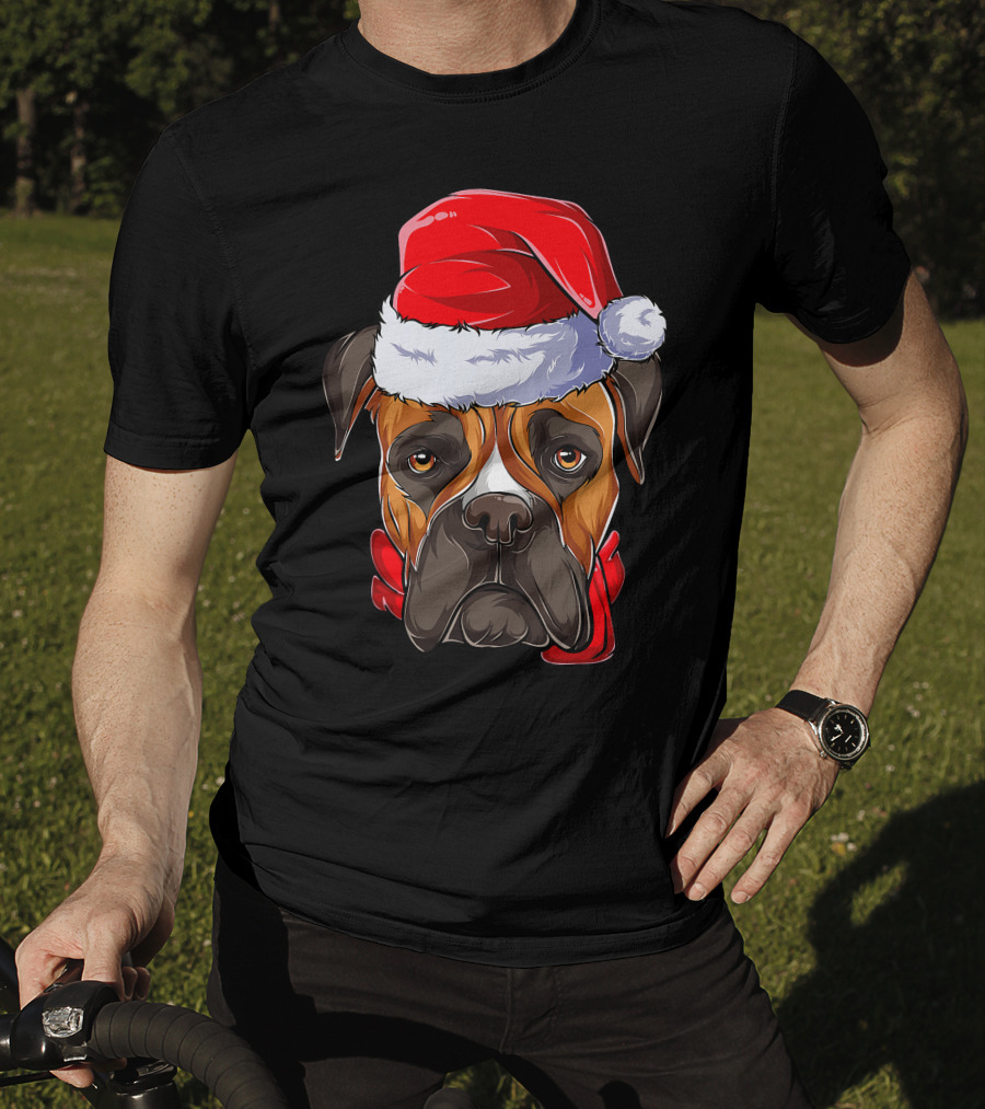 Boxer Dog Santa Hat Christmas Girls T-Shirt