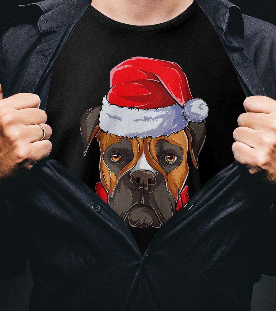 Boxer Dog Santa Hat Christmas Girls T-Shirt