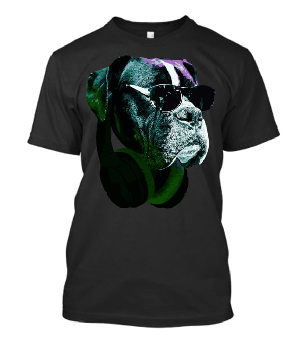 Boxer Dog With Sunglasses And Headphones Vintage Cool Canine T-Shirt