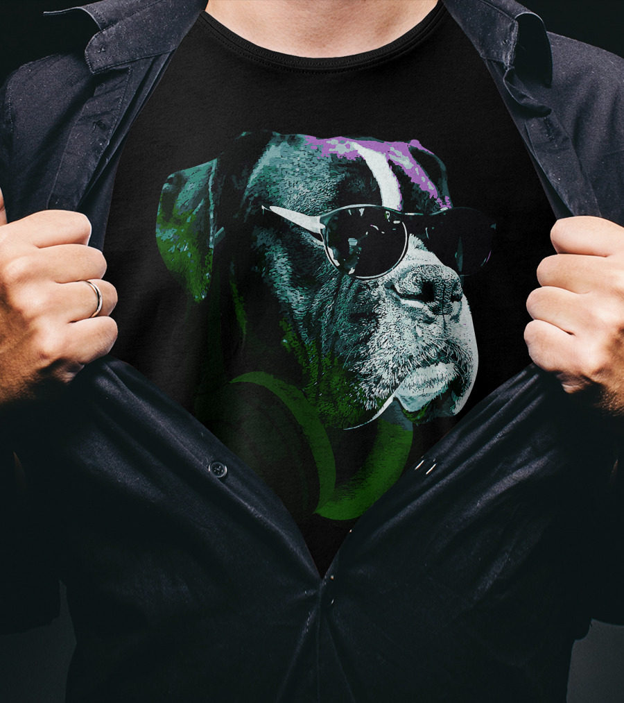 Boxer Dog With Sunglasses And Headphones Vintage Cool Canine T-Shirt