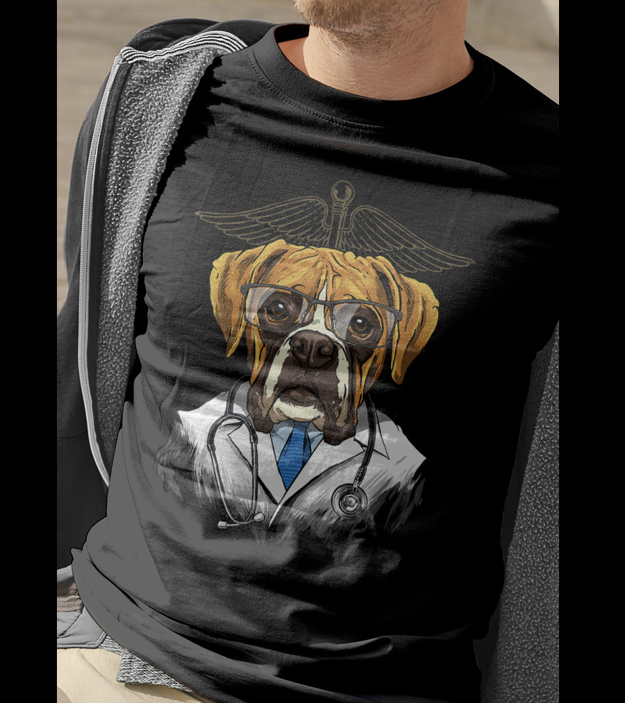 Boxer Dogtor Vet Veterinarian Dog Doctor With Stethoscope And Medical T-Shirt