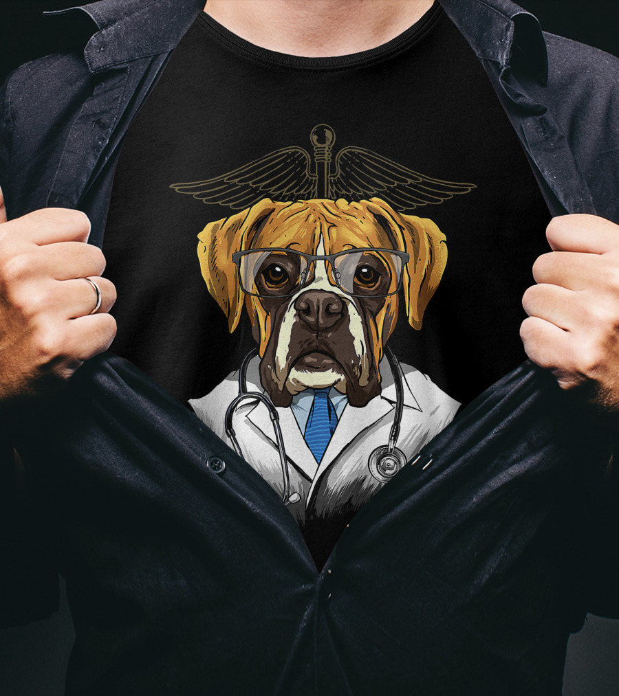 Boxer Dogtor Vet Veterinarian Dog Doctor With Stethoscope And Medical T-Shirt