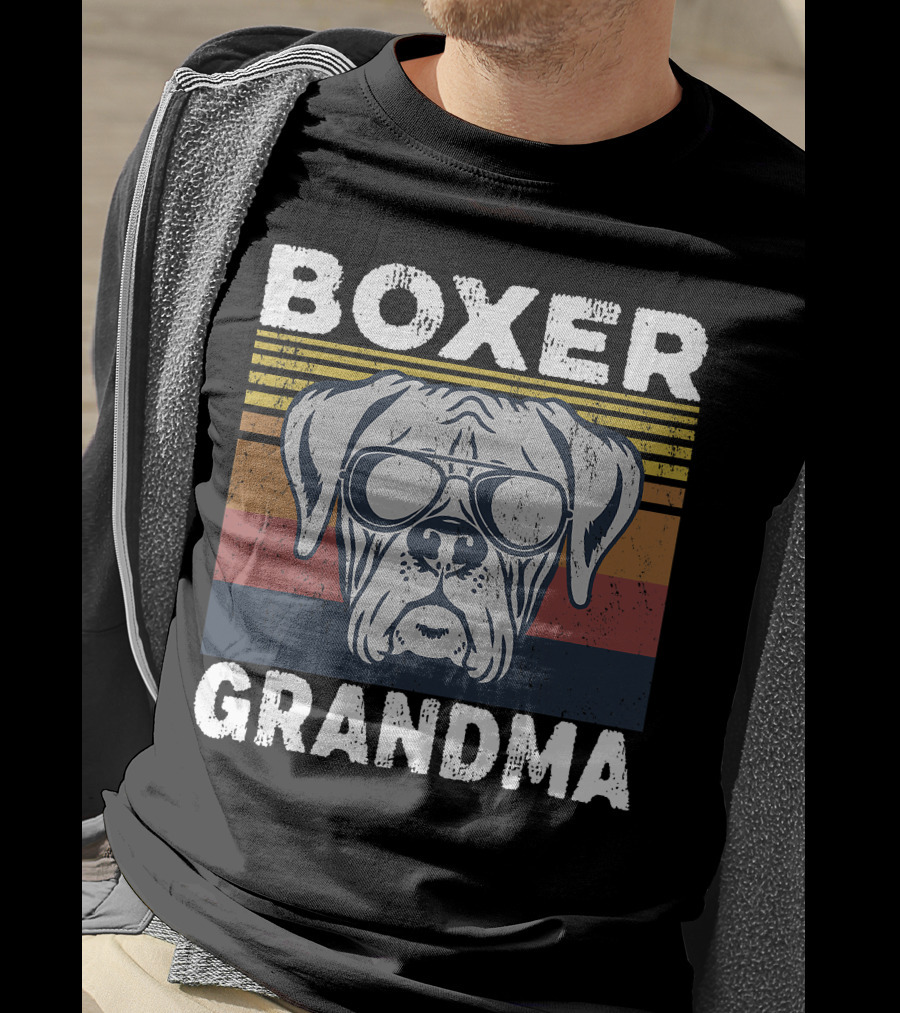 Boxer Grandma Dog Breed Pet Owner Lover Retro Sunglasses T-Shirt