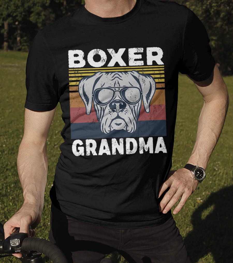 Boxer Grandma Dog Breed Pet Owner Lover Retro Sunglasses T-Shirt