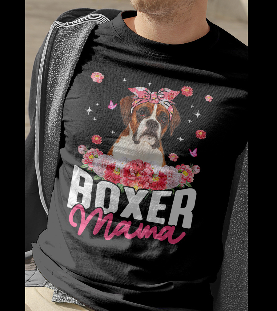 Boxer Mama Flower Bandana Blossoms And Butterflies T-Shirt