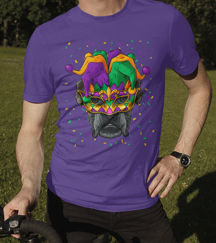 Carnival King Boxer Dog Wearing Jester Mask With Confetti T-Shirt