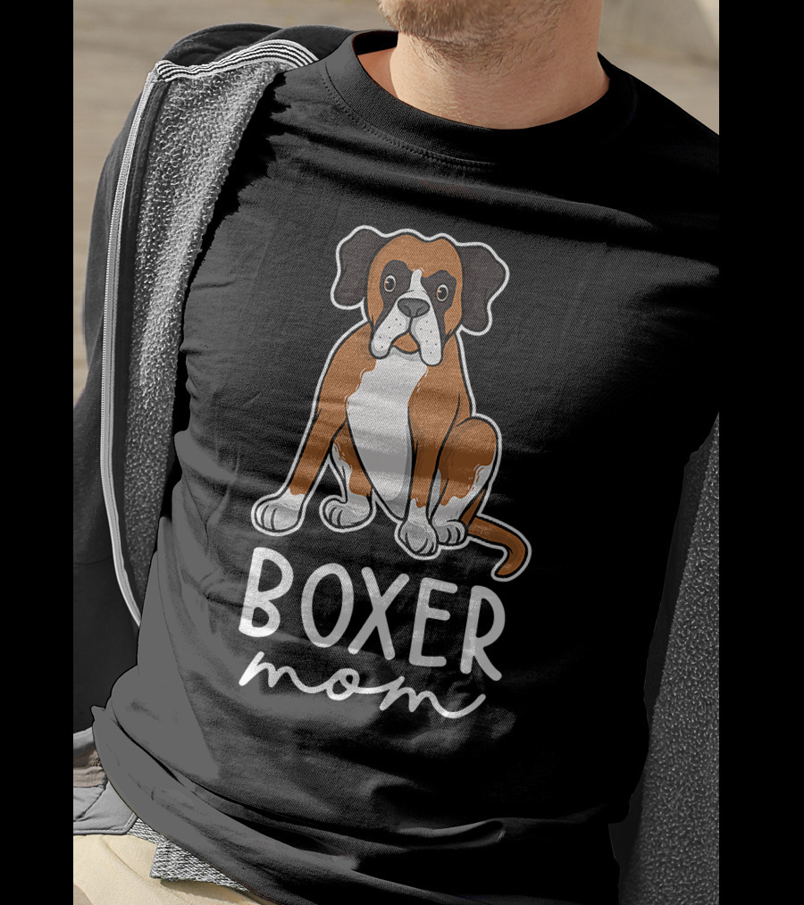 Boxer Mom With Adorable Dog Illustration For Mother's Day T-Shirt