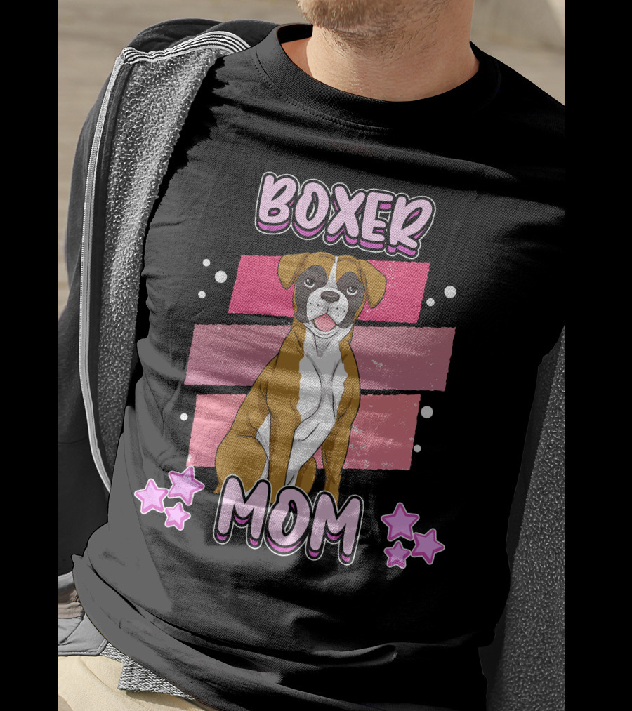 Boxer Mom Pink Stars Funny Dog Saying T-Shirt