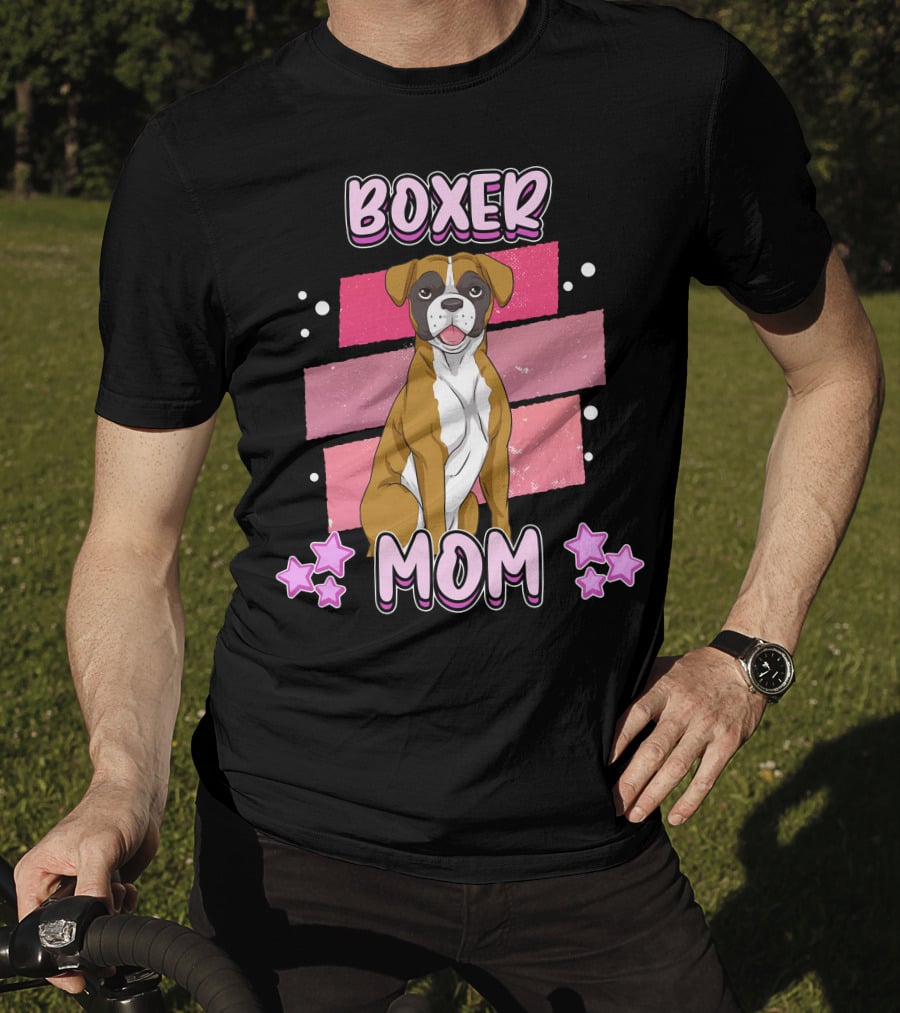 Boxer Mom Pink Stars Funny Dog Saying T-Shirt
