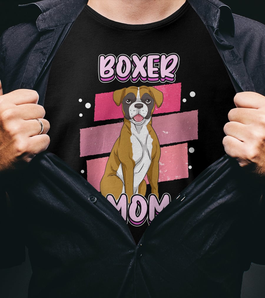 Boxer Mom Pink Stars Funny Dog Saying T-Shirt