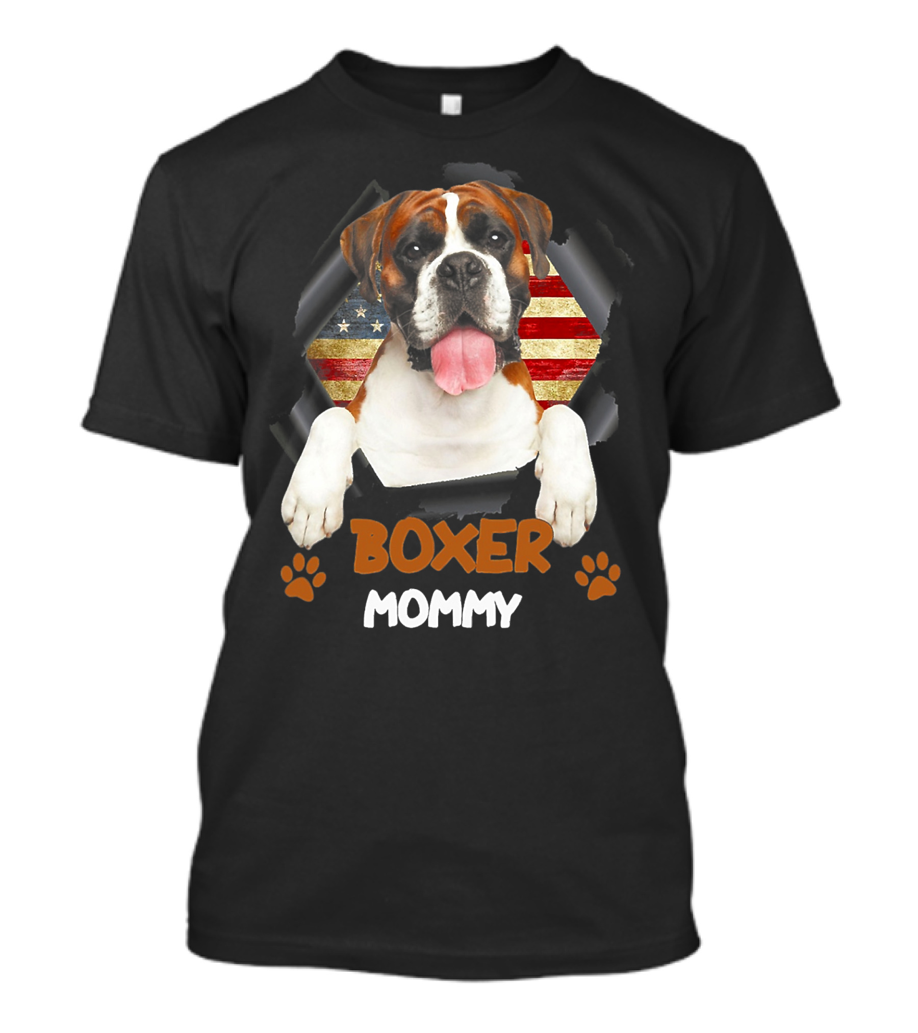 Boxer Mommy Dog With Torn American Flag Background T-Shirt