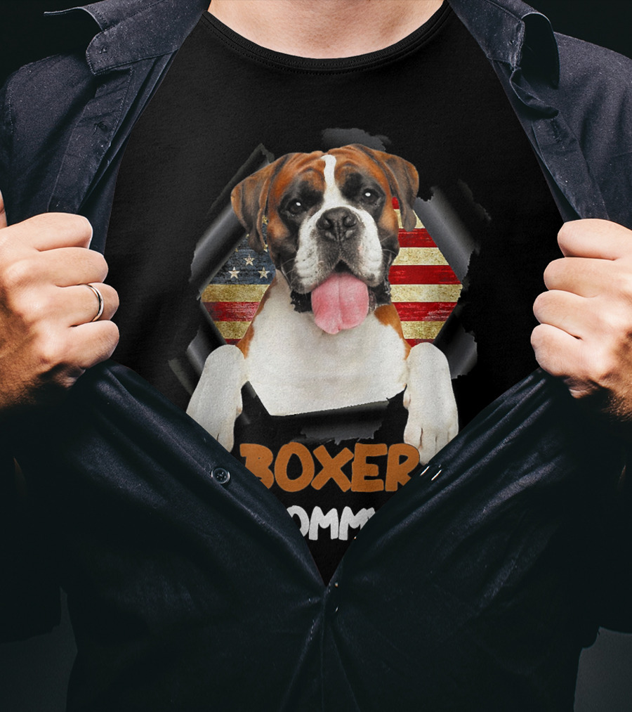 Boxer Mommy Dog With Torn American Flag Background T-Shirt
