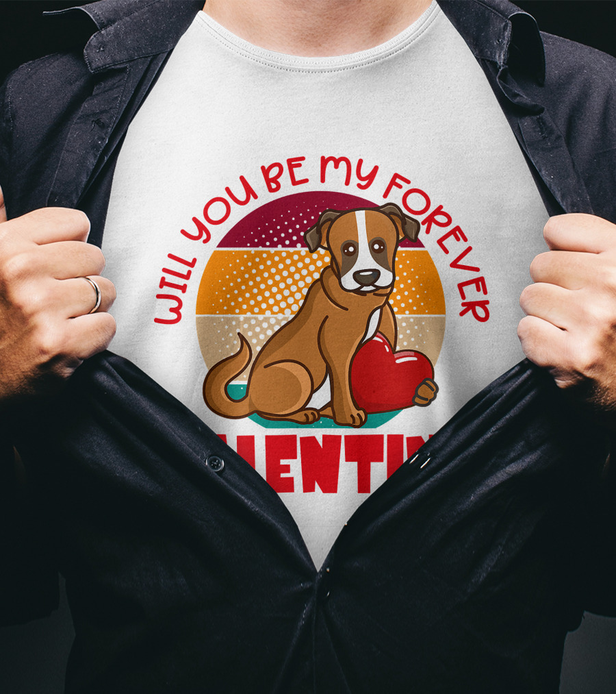 Will You Be My Forever Valentine Boxer Holding Heart T-Shirt
